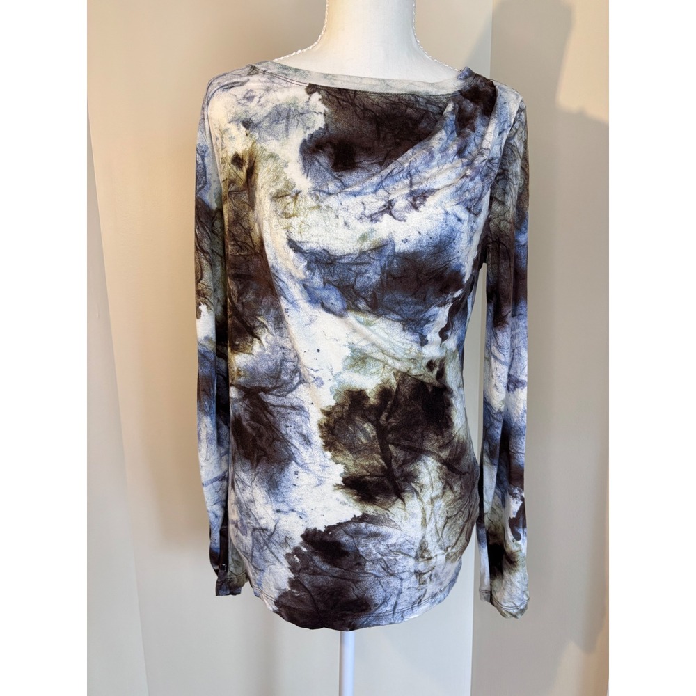 Simply Vera Vera Wang Boho Hippie Tie Dye Draped Neck L/S Top Brown Blue M - Picture 2 of 6